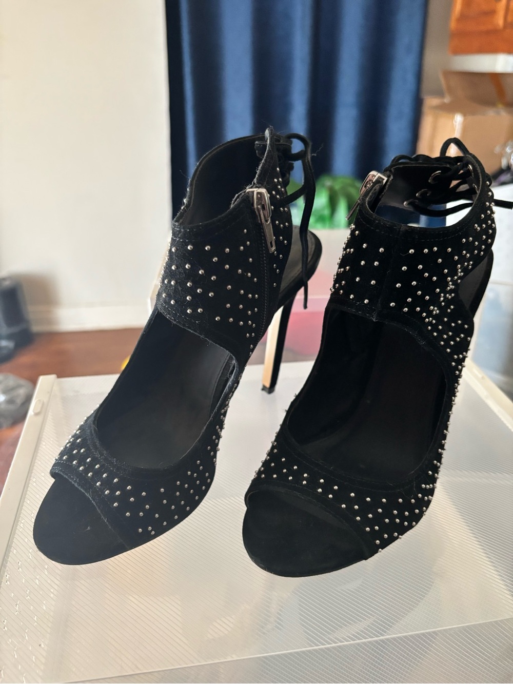 Steve Madden Black Studded Open-Toe Stiletto Sandals